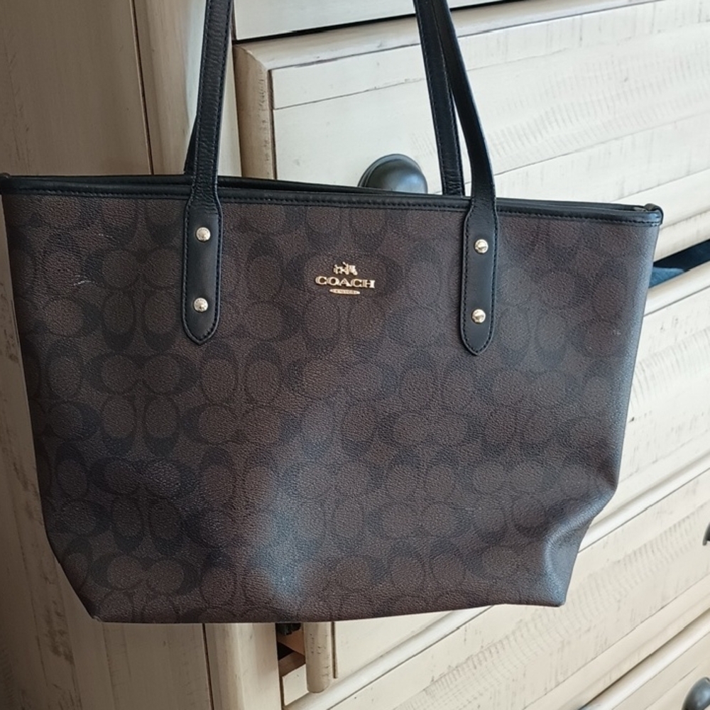 Coach Brown Signature Tote Bag with Leather Straps